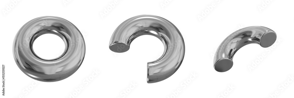 Fototapete 3d chrome metallic abstract shape objects, 3d rendering steel gradient shape design element, futuris