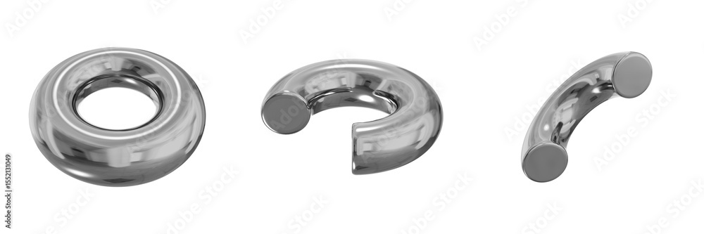 Poster 3d chrome metallic abstract shape objects, 3d rendering steel gradient shape design element, futuris