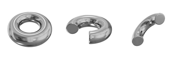 3D Chrome Metallic Abstract Shape Objects, 3d rendering steel gradient shape design element, futuristic, shiny design