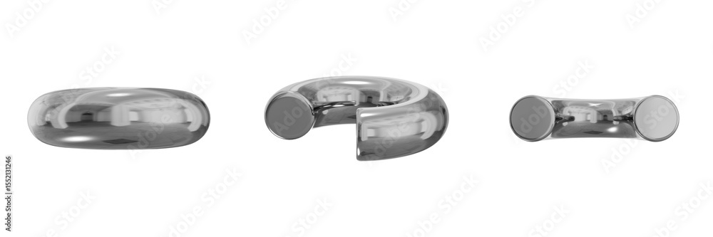 Poster 3d chrome metallic abstract shape objects, 3d rendering steel gradient shape design element, futuris