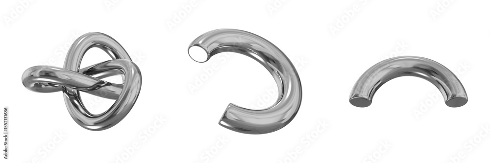 Fototapete 3d chrome metallic abstract shape objects, 3d rendering steel gradient shape design element, futuris