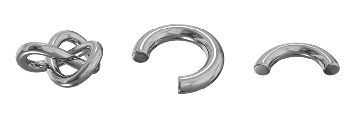 3D Chrome Metallic Abstract Shape Objects, 3d rendering steel gradient shape design element, futuristic, shiny design