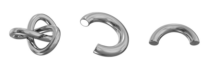 3D Chrome Metallic Abstract Shape Objects, 3d rendering steel gradient shape design element, futuristic, shiny design