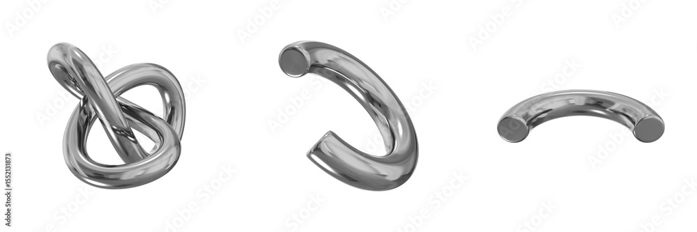 Poster 3d chrome metallic abstract shape objects, 3d rendering steel gradient shape design element, futuris
