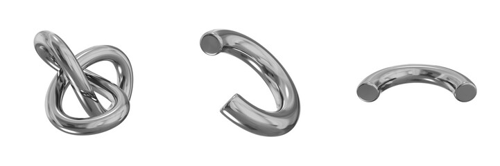 3D Chrome Metallic Abstract Shape Objects, 3d rendering steel gradient shape design element, futuristic, shiny design