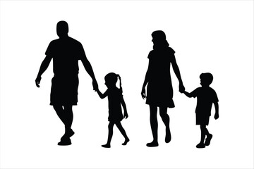 Happy Family Silhouettes Holding Hands - Diverse Parents & Children