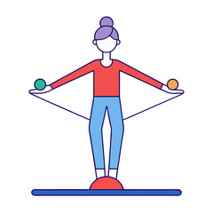 Fototapeta premium Person balancing on a platform while juggling colorful balls
