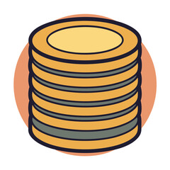 Stylized stack of gold coins with dark outline and orange background