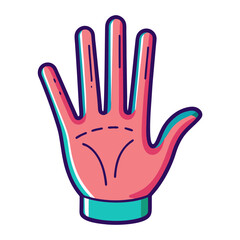 Obraz premium Stylized pink hand with teal and purple outline and palm lines