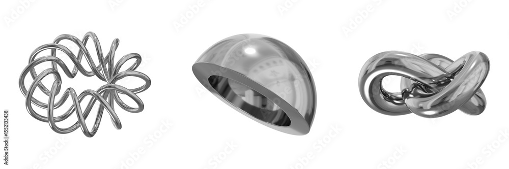 Fototapete 3d chrome metallic abstract shape objects, 3d rendering steel gradient shape design element, futuris