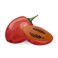 Tamarillo. Exotic tropical tomato tree fruit. For food blogs or recipe websites, packaging, catalogs or educational posters, menus, printables and teaching materials