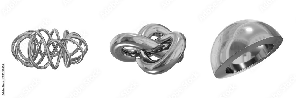 Fototapete 3d chrome metallic abstract shape objects, 3d rendering steel gradient shape design element, futuris