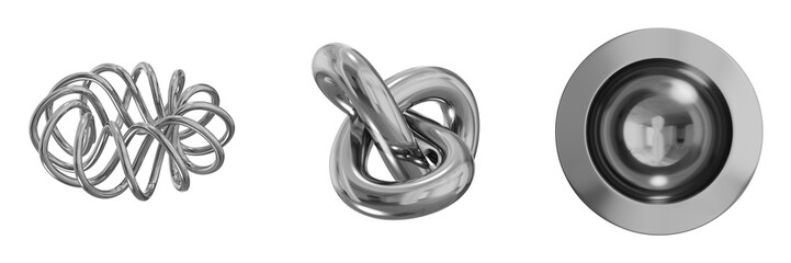 3D Chrome Metallic Abstract Shape Objects, 3d rendering steel gradient shape design element, futuristic, shiny design