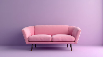 Pink soft sofa in empty purple room