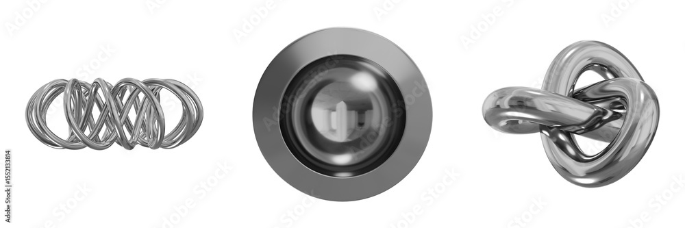 Fototapete 3d chrome metallic abstract shape objects, 3d rendering steel gradient shape design element, futuris