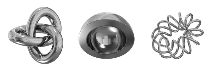 3D Chrome Metallic Abstract Shape Objects, 3d rendering steel gradient shape design element, futuristic, shiny design