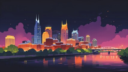 Vibrant Nashville Skyline at Dusk