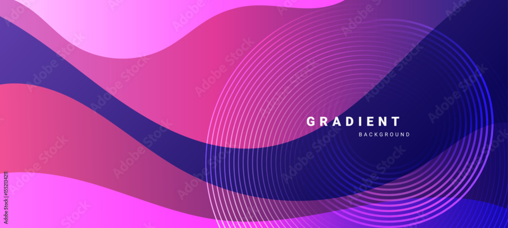 Poster Abstract gradient background with flowing curved shapes and layered concentric rings