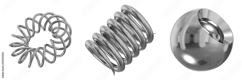 Fototapete 3d chrome metallic abstract shape objects, 3d rendering steel gradient shape design element, futuris