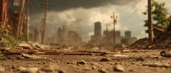 panoramic shot of modern city after tornado / hurrican