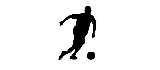 Silhouette football player dribbling ball dynamic action isolated