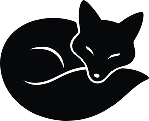 Silhouette sleeping fox curled up animal wildlife vector illustration