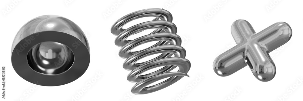 Fototapete 3d chrome metallic abstract shape objects, 3d rendering steel gradient shape design element, futuris