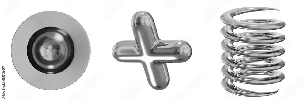 Poster 3d chrome metallic abstract shape objects, 3d rendering steel gradient shape design element, futuris