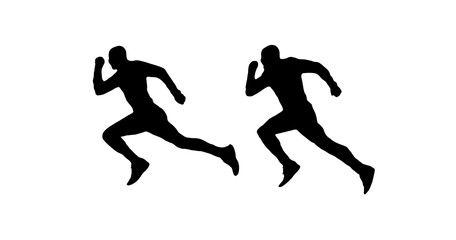 Two running silhouettes, athletic motion, dynamic, energetic