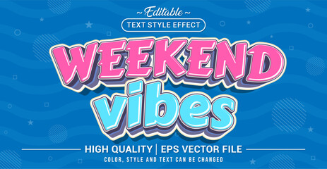 Editable text effect vector with Weekend Vibes theme in bold and fun 3D style – perfect for social media posts, summer event flyers, lifestyle blogs, and playful weekend promotions