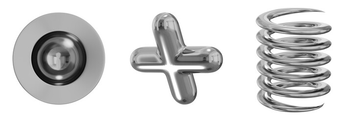 3D Chrome Metallic Abstract Shape Objects, 3d rendering steel gradient shape design element, futuristic, shiny design