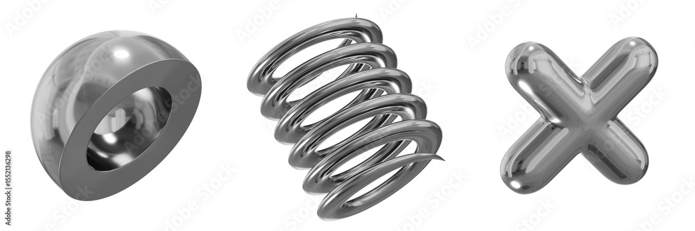 Aufkleber 3d chrome metallic abstract shape objects, 3d rendering steel gradient shape design element, futuris