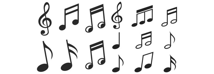 Music notes icon set isolated on transparent background. Music notes symbol png vector illustration.