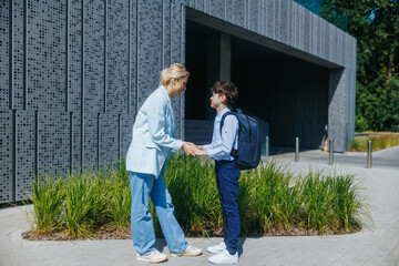 Parent and Child Sharing Supportive Talk Before Entering the School