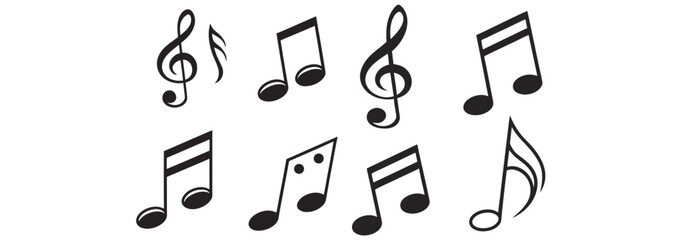 Music notes icon set isolated on transparent background. Music notes symbol png vector illustration.