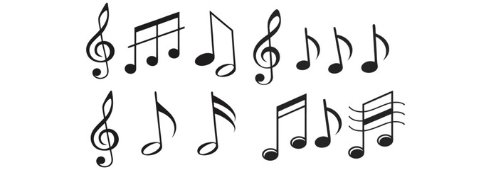 Music notes icon set isolated on transparent background. Music notes symbol png vector illustration.
