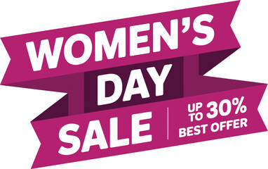 Fototapeta premium Women's Day Sale Promotion Graphic with Up to 30 Percent Off Best Offer Message on Pink Ribbon