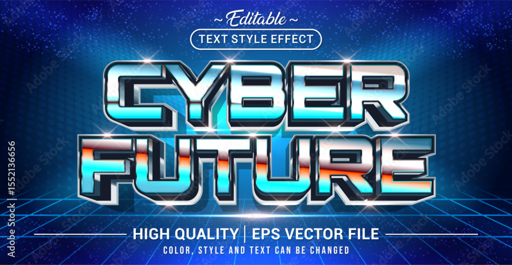 Poster Editable text effect vector with Cyber Future theme in sleek futuristic style – perfect for sci‑fi designs, technology branding, digital posters, and modern user interface graphics