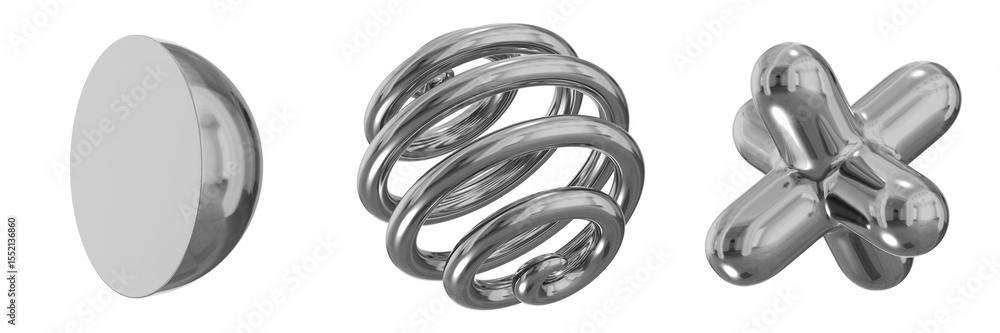 Leinwandbilder 3d chrome metallic abstract shape objects, 3d rendering steel gradient shape design element, futuris