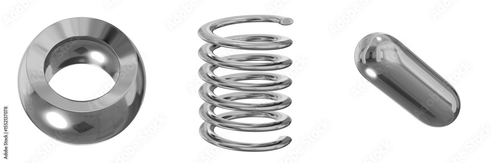 Poster 3d chrome metallic abstract shape objects, 3d rendering steel gradient shape design element, futuris