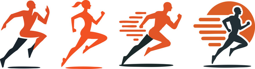 Modern Man Jogging Icon: Abstract Vector Art Highlighting Dynamic Movement and Bold Colors