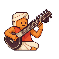 Pixel Art Musician Playing a Sitar  Indian Classical Music on transparent background