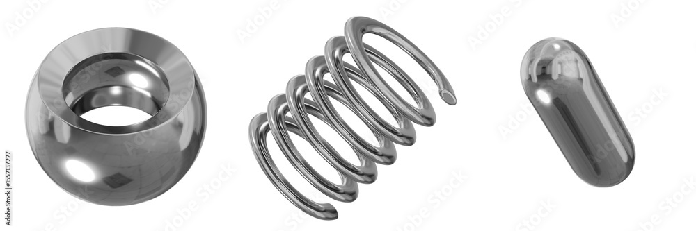Fototapete 3d chrome metallic abstract shape objects, 3d rendering steel gradient shape design element, futuris