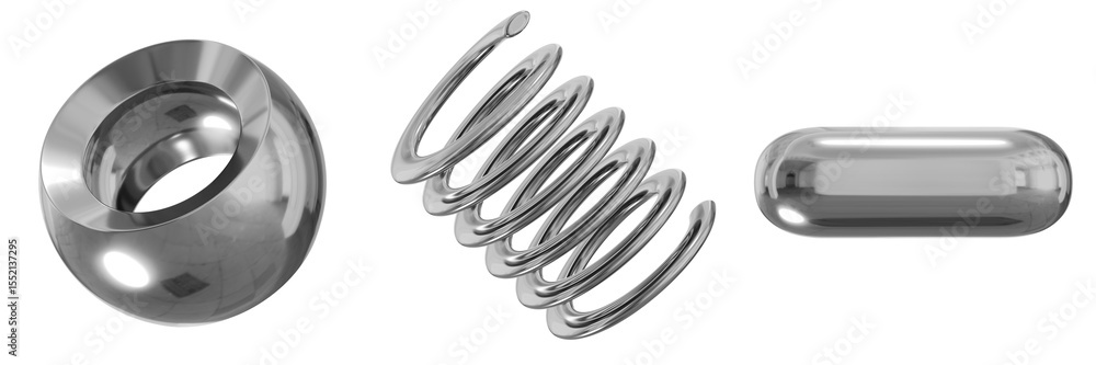 Fototapete 3d chrome metallic abstract shape objects, 3d rendering steel gradient shape design element, futuris