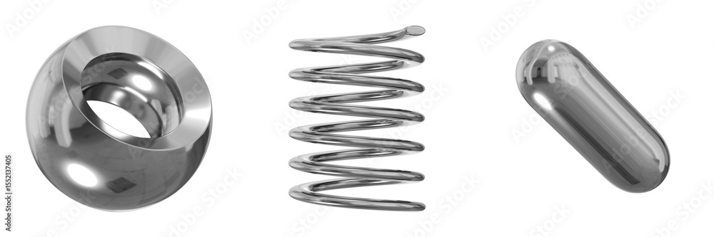 Fototapete 3d chrome metallic abstract shape objects, 3d rendering steel gradient shape design element, futuris