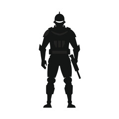 Black silhouette of a soldier with rifle white background
