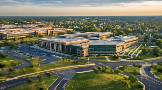 Aerial skyline of Dover, Delaware with government buildings and open spaces