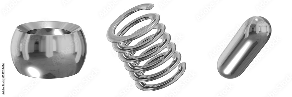 Poster 3d chrome metallic abstract shape objects, 3d rendering steel gradient shape design element, futuris