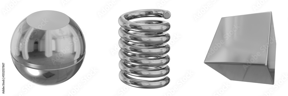 Poster 3d chrome metallic abstract shape objects, 3d rendering steel gradient shape design element, futuris