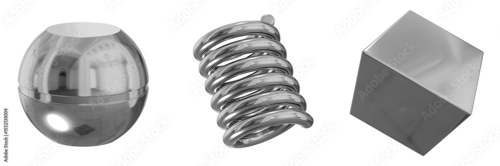 Fototapete 3d chrome metallic abstract shape objects, 3d rendering steel gradient shape design element, futuris